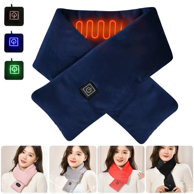 USB Women Men Heating Scarf Temperature Scarf 3 Gears Wrap Fleece Washable Electric Neck Warmer Not Inclound Battery for Camping