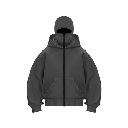 Men and Women Balaclava Y2K Gothic Harajuku Autumn and Winter New Item Double Hooded Sweatshirt Men'S Mask Zipper Sportswear